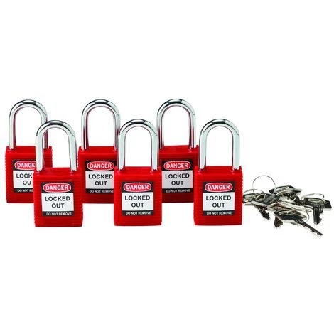 Bizline-230116 Lot De 6 Cadenas De Consignation Avec Anse Aluminium 38 Mm Rouge 3 Bizline-230116 Lot De 6 Cadenas De Consignation Avec Anse Aluminium 38 Mm Rouge