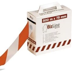 Bizline-351040 Ruban De Délimitation De Chantier Rouge/blanc 75 Mm X 500 M X 0.3 Mm